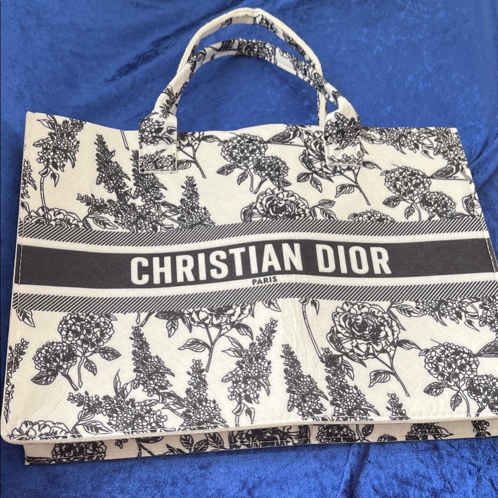 CD Floral Canvas Book Tote - Black & Cream